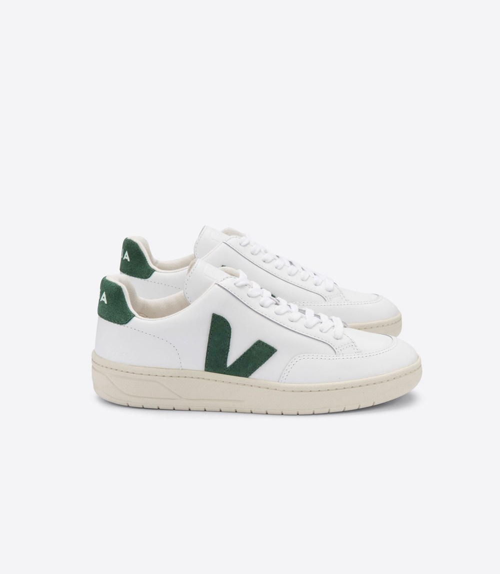 Veja Sneakers Dam - V-12 Läder - Vita/Gröna - 452176-BIF